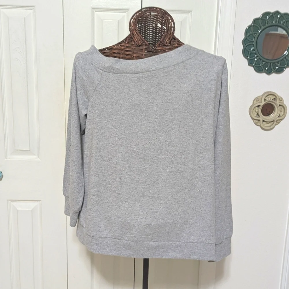 NWT Soft Gray Sweatshirt Top w/ Slight off the Shoulder Neckline - Long Sleeve - Picture 2 of 11